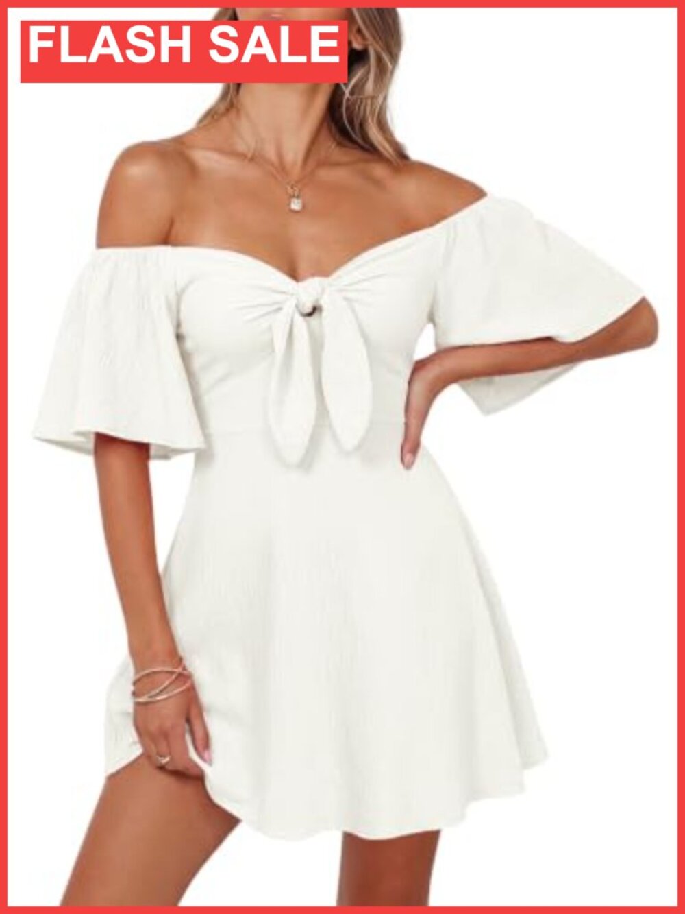 Deep V Neck Bow Tie Ruffle Mini Dress